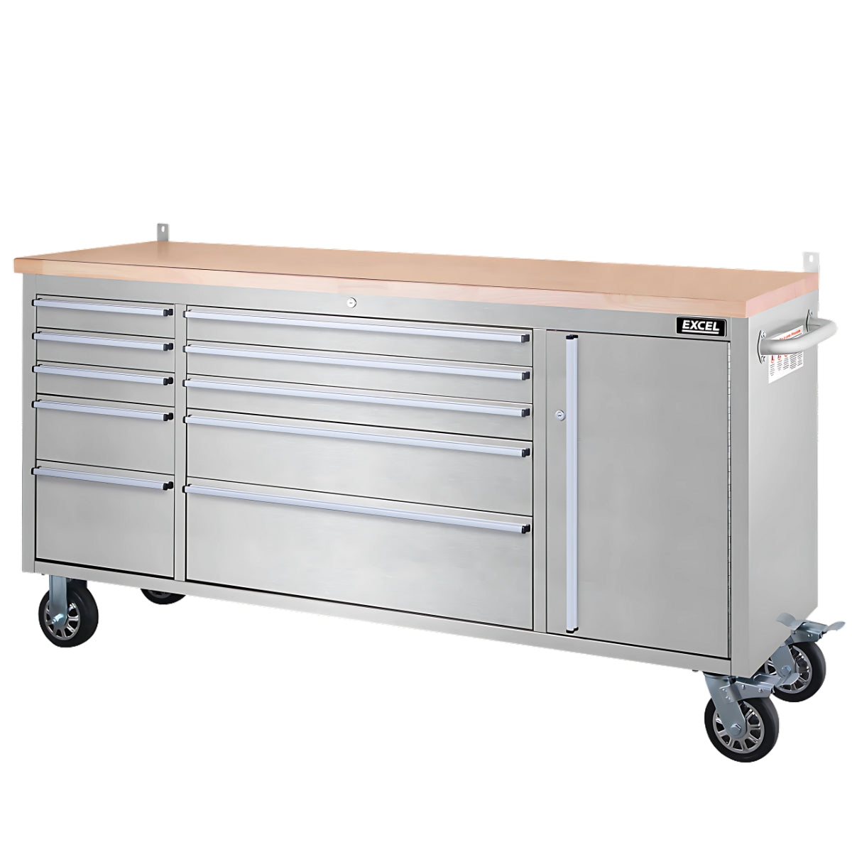 Excel 74inch 10 Drawer Stainless Steel Workbench Roller Tool Chest Cabinet & Tall Cabinet