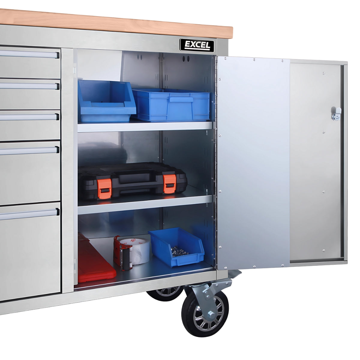 Excel 74inch 10 Drawer Stainless Steel Workbench Roller Tool Chest Cabinet & Tall Cabinet