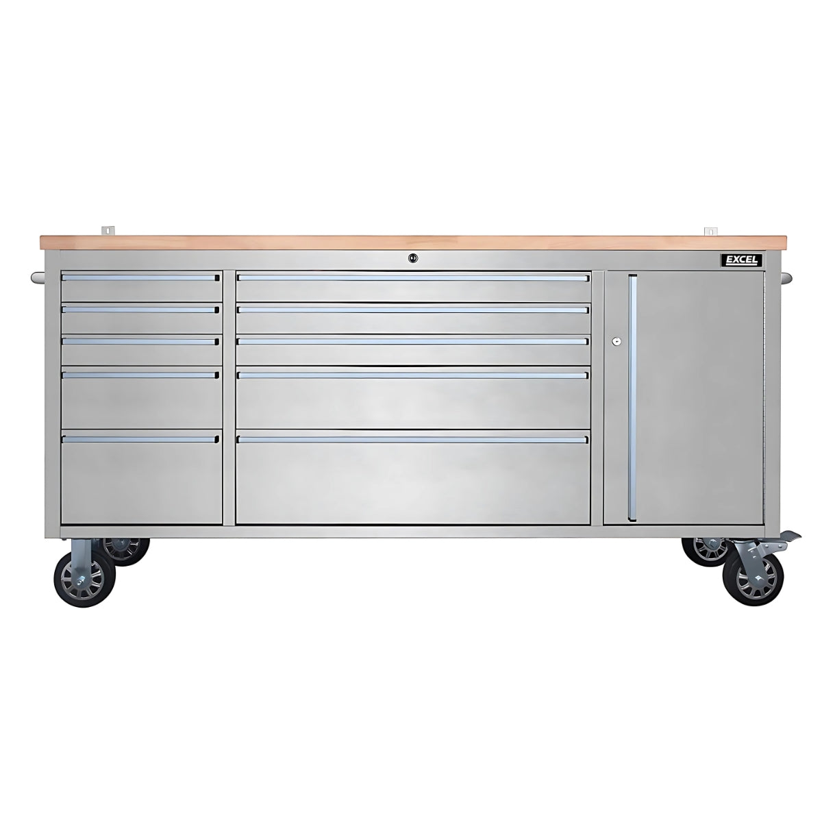 Excel 74inch 10 Drawer Stainless Steel Workbench Roller Tool Chest Cabinet & Tall Cabinet