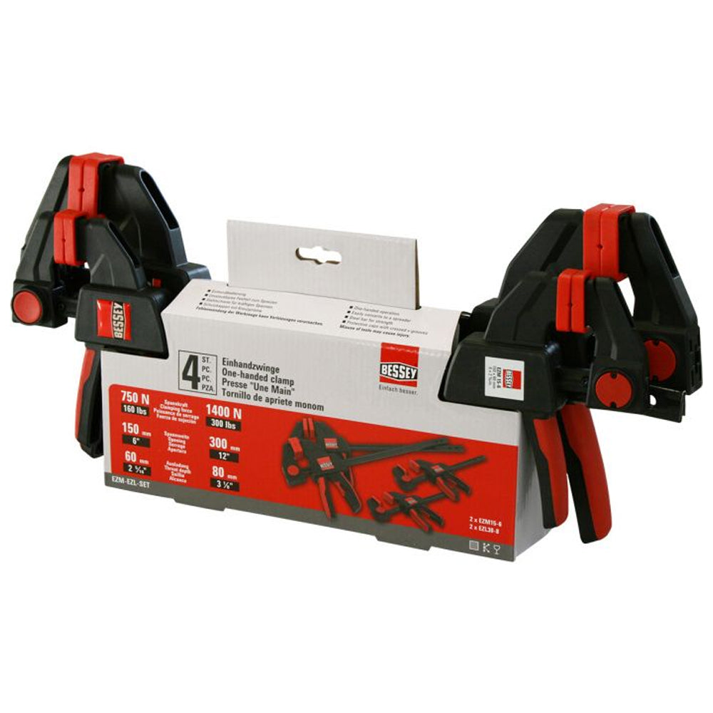 Bessey EZM-EZL-SET One-Handed Clamp 4 Piece Set  2 x 6