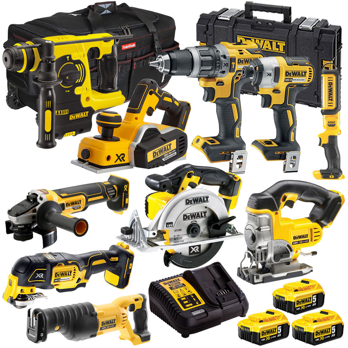 Dewalt 18V 10 Piece Cordless Tool Kit with 3 x 5.0Ah Battery & Charger T4TKIT-1162
