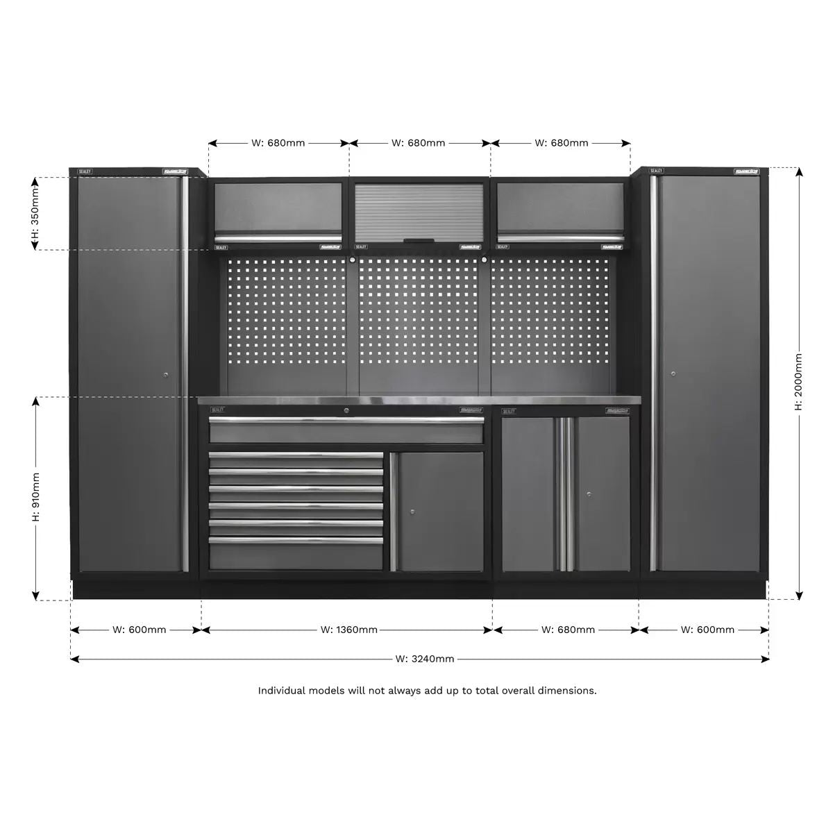 Sealey APMSSTACK13SS Superline Pro 3.24m Storage System Stainless Steel Worktop