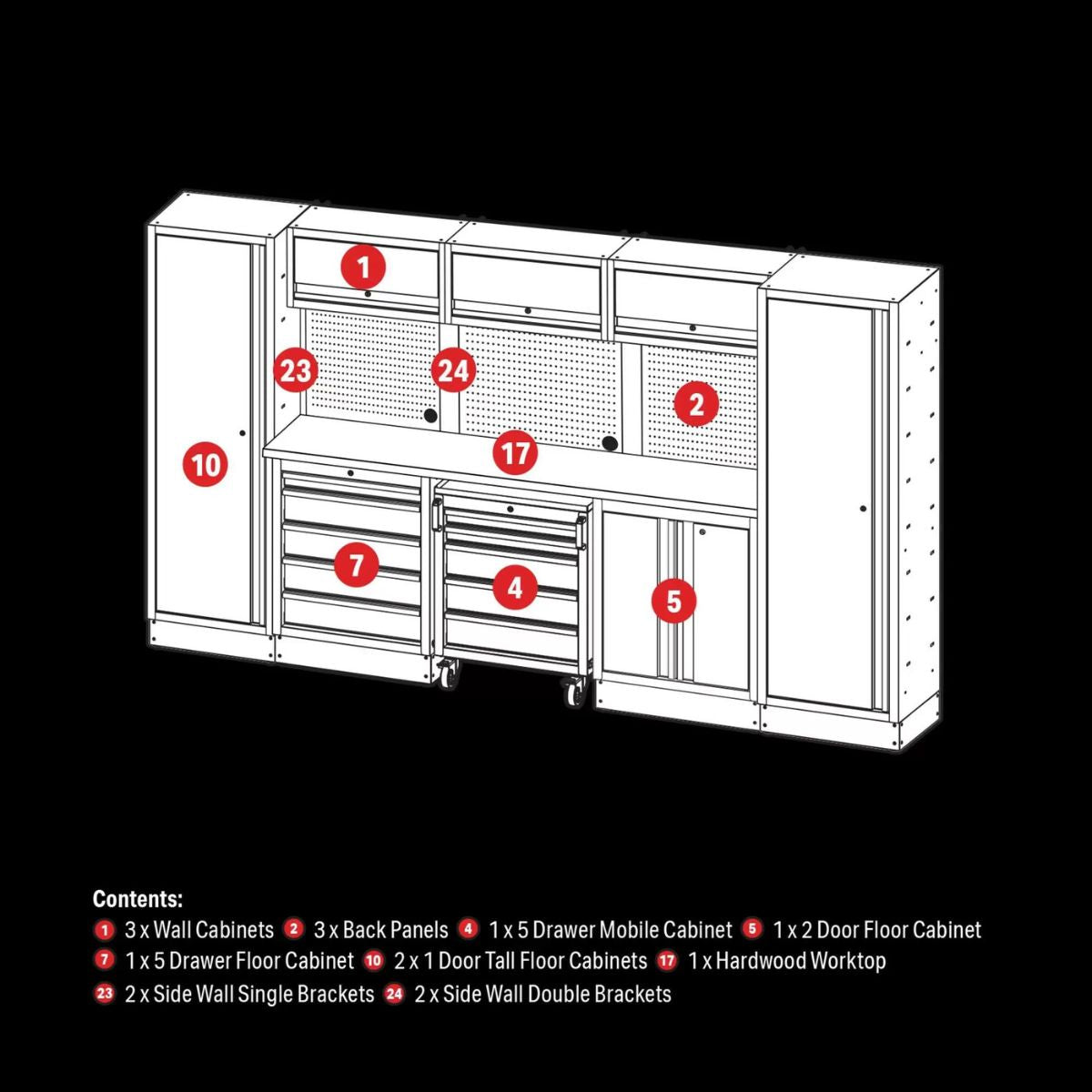 Draper MS400COMBO/16A BUNKER Modular Storage Combo with Hardwood Worktop 16 Piece 04398