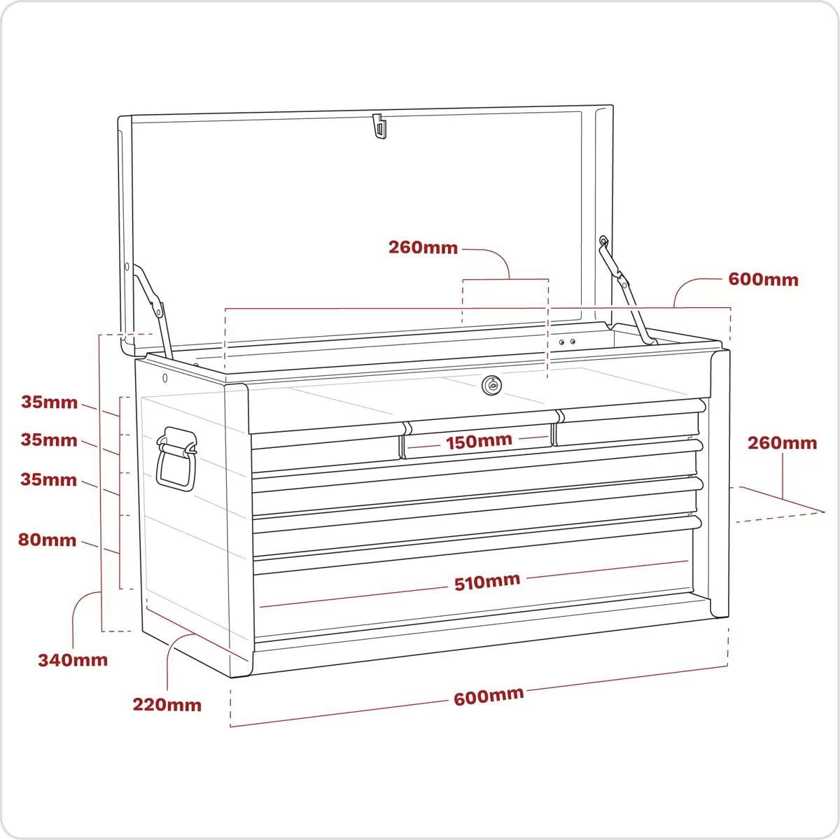 Sealey AP2201BB 6 Drawer Topchest with Ball-Bearing Slides Red/Grey