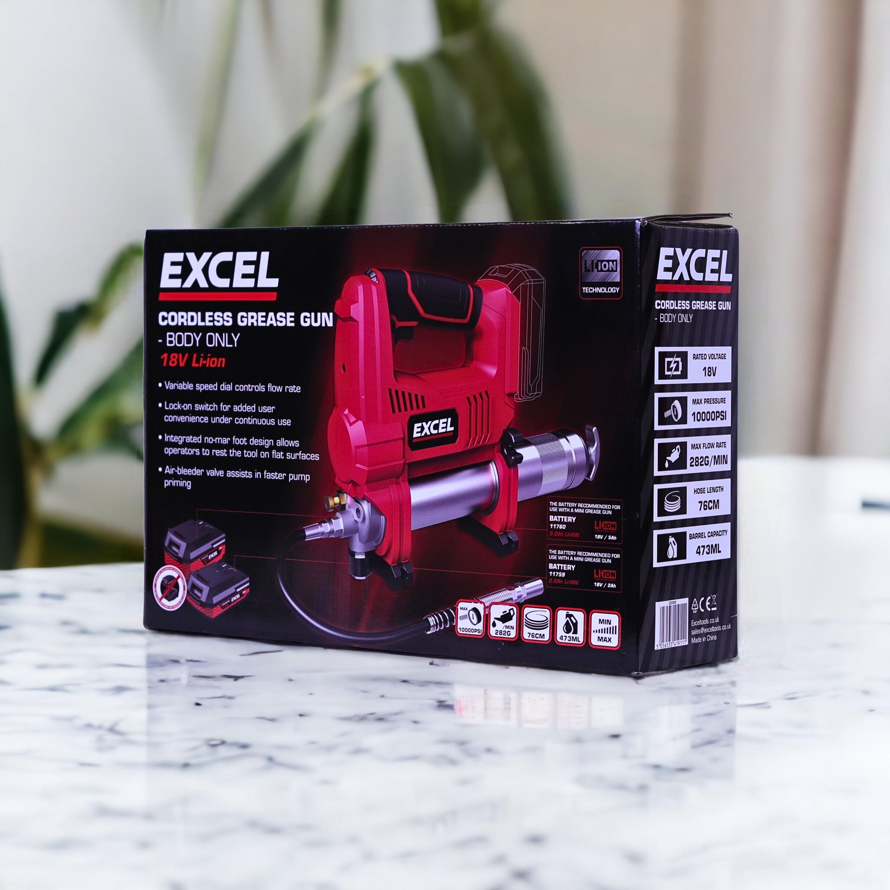 Excel 18V Cordless Grease Gun with 1 x 2.0Ah Battery Charger & Bag