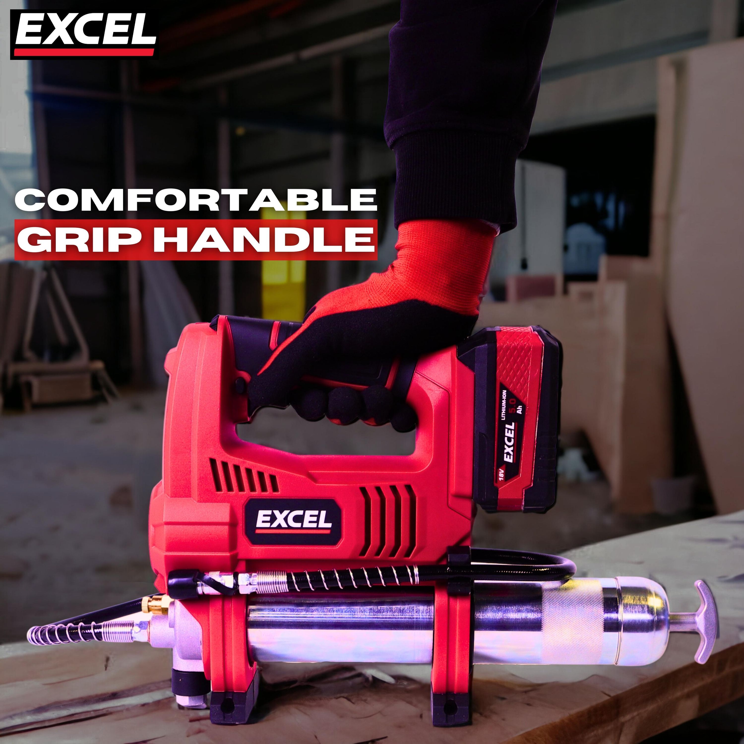 Excel 18V Cordless Grease Gun with 1 x 2.0Ah Battery Charger & Bag
