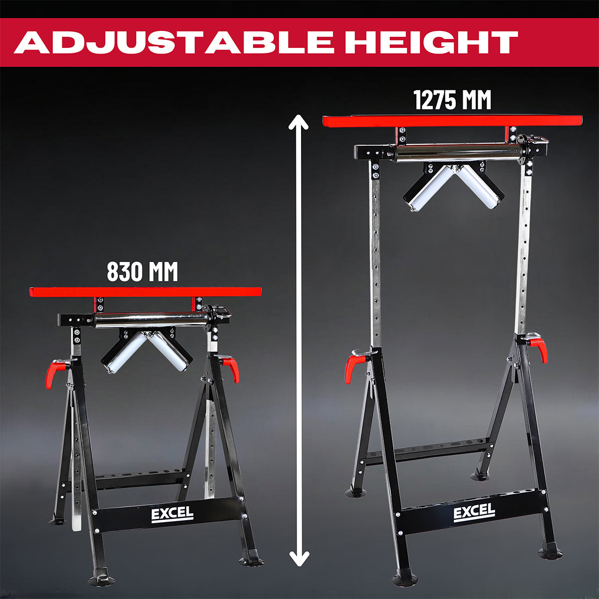 Excel Multi-Function 4 in 1 Workbench Table Trestle Roller Stand Adjustable Height Pack of 2