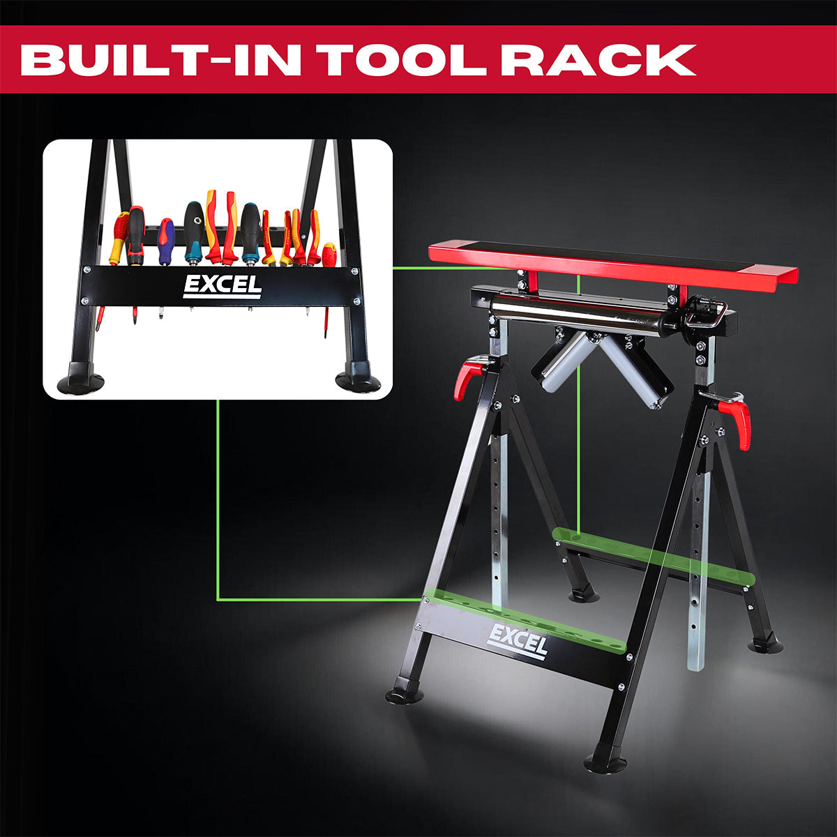 Excel Multi-Function 4 in 1 Workbench Table Trestle Roller Stand Adjustable Height Pack of 2