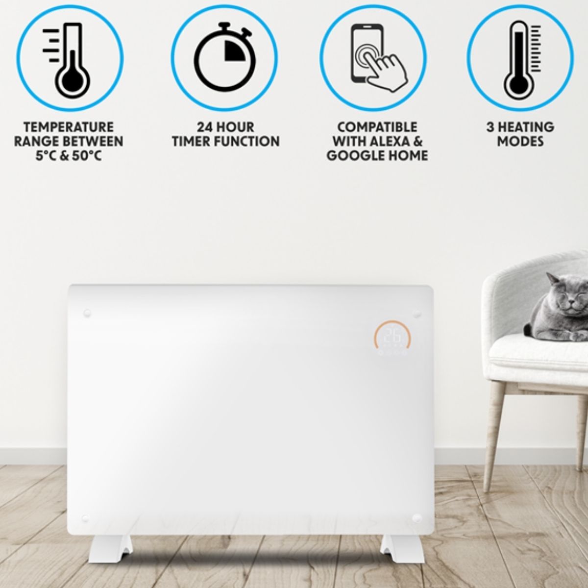 Sealey DH140 Baridi Electric Glass Panel Heater White 2000W