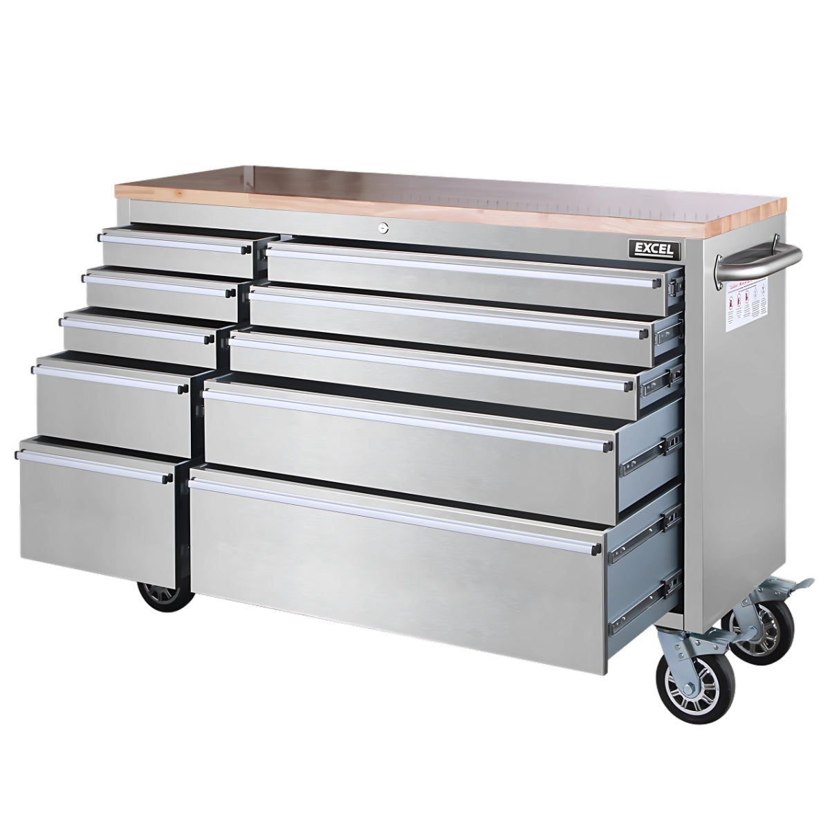 Excel 57inch 20 Drawer Stainless Steel Workbench Roller Tool Chest Cabinet & 2 Tall Cabinet