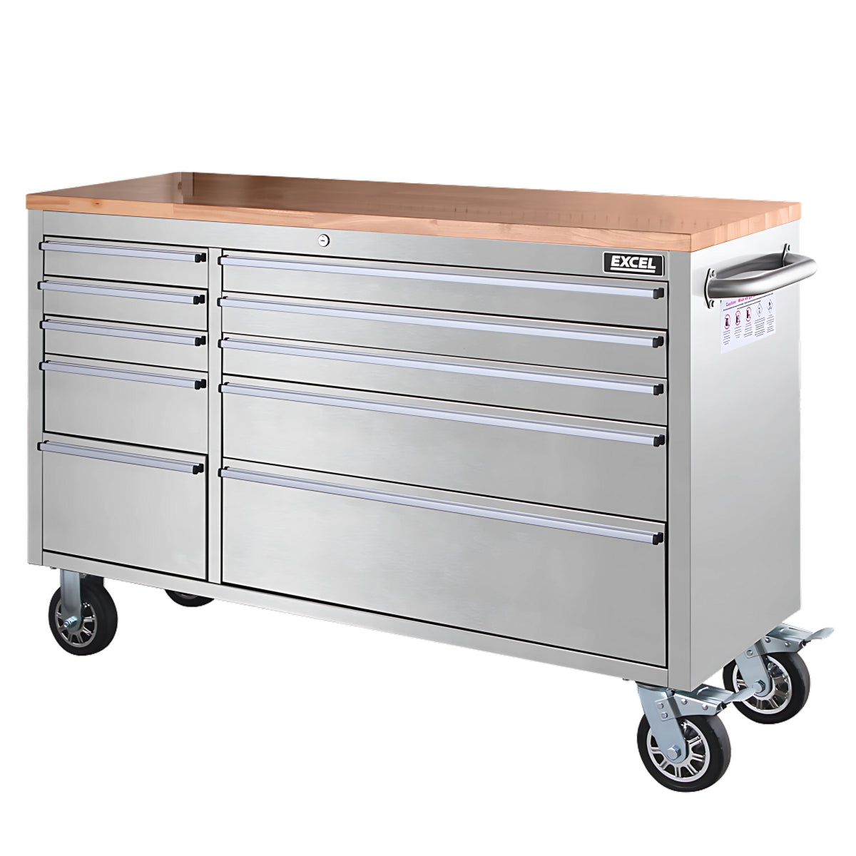 Excel 57inch 20 Drawer Stainless Steel Workbench Roller Tool Chest Cabinet & 2 Tall Cabinet
