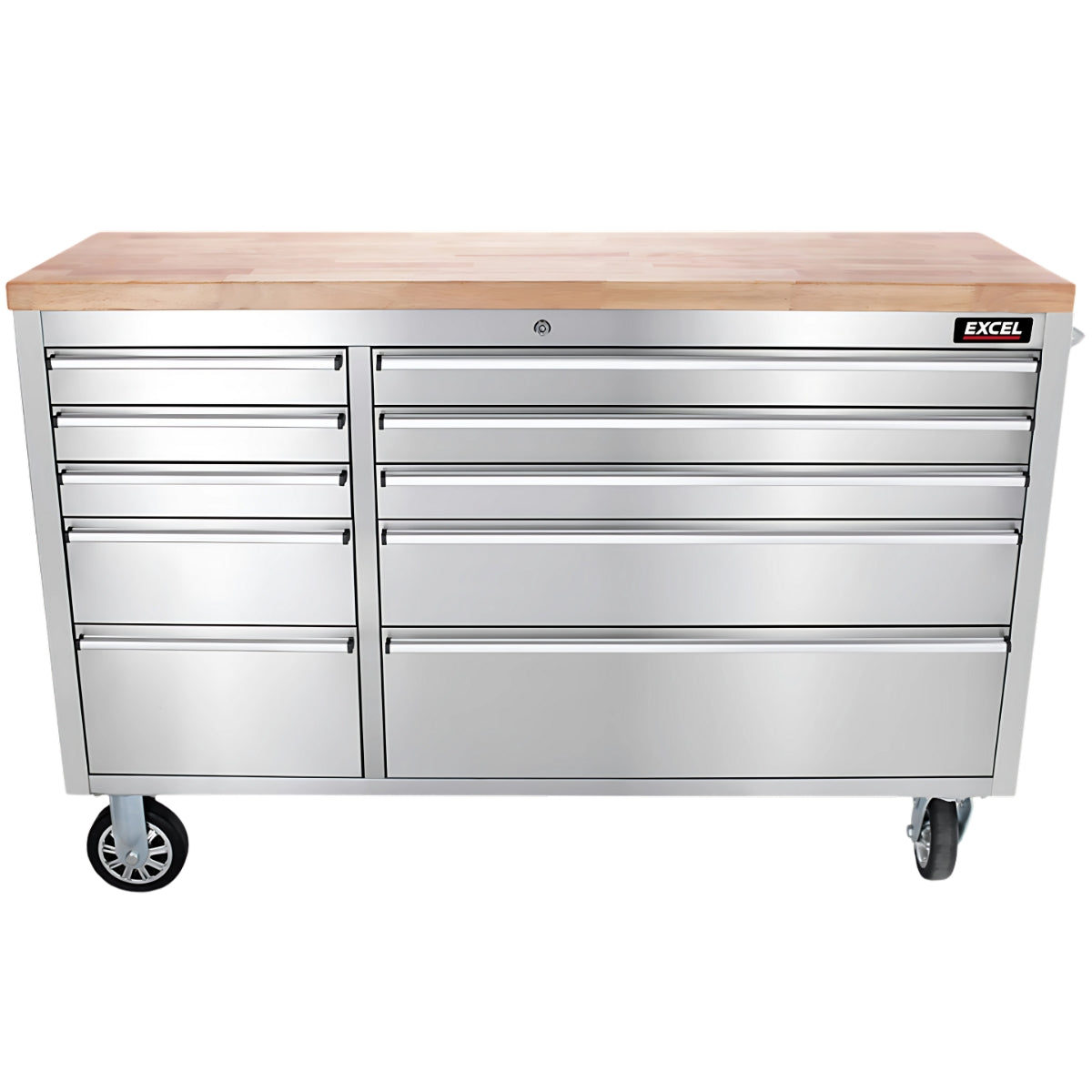 Excel 57inch 20 Drawer Stainless Steel Workbench Roller Tool Chest Cabinet & 2 Tall Cabinet