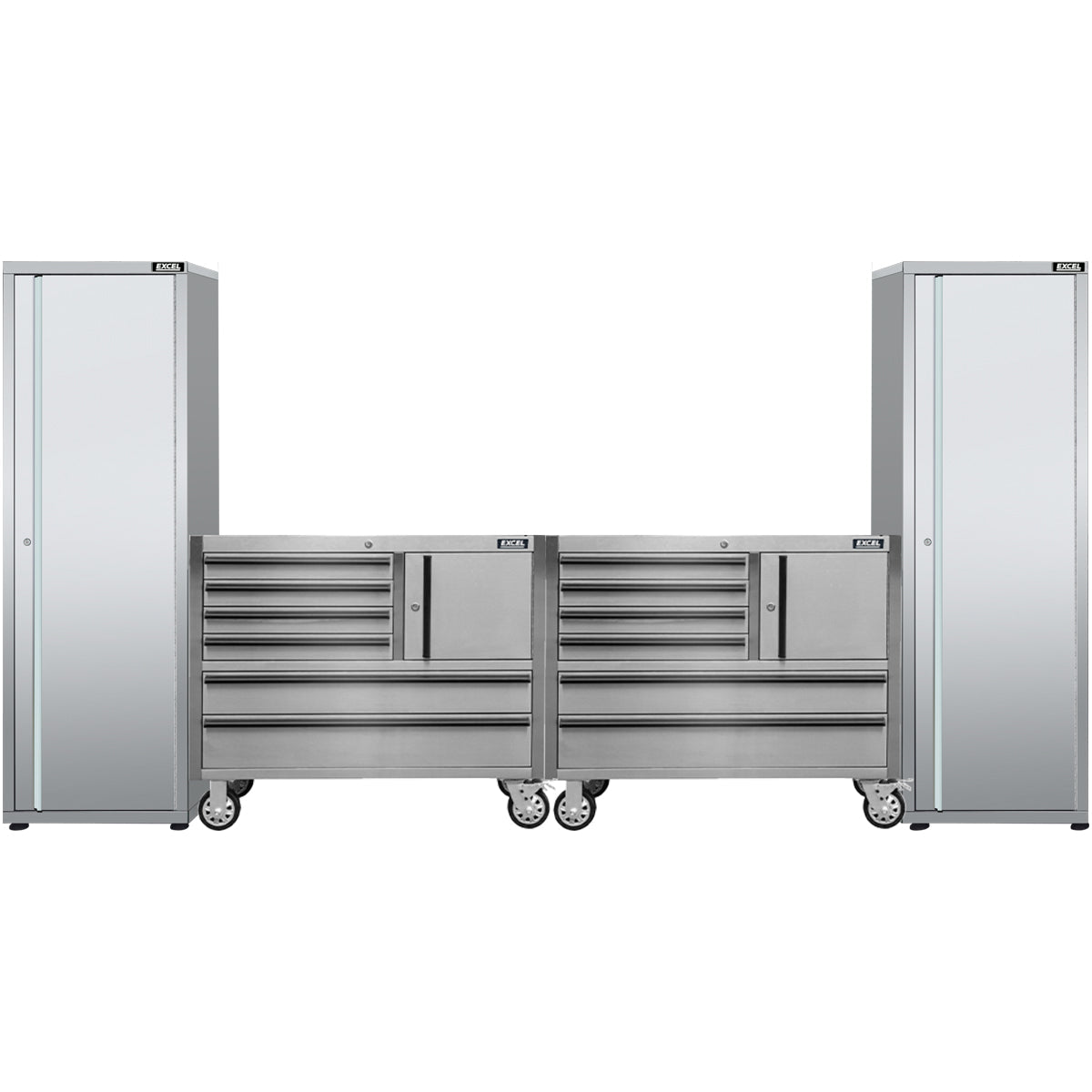 Excel 41inch 12 Drawer Stainless Steel Roller Tool Chest Cabinet & 2 Tall Cabinet