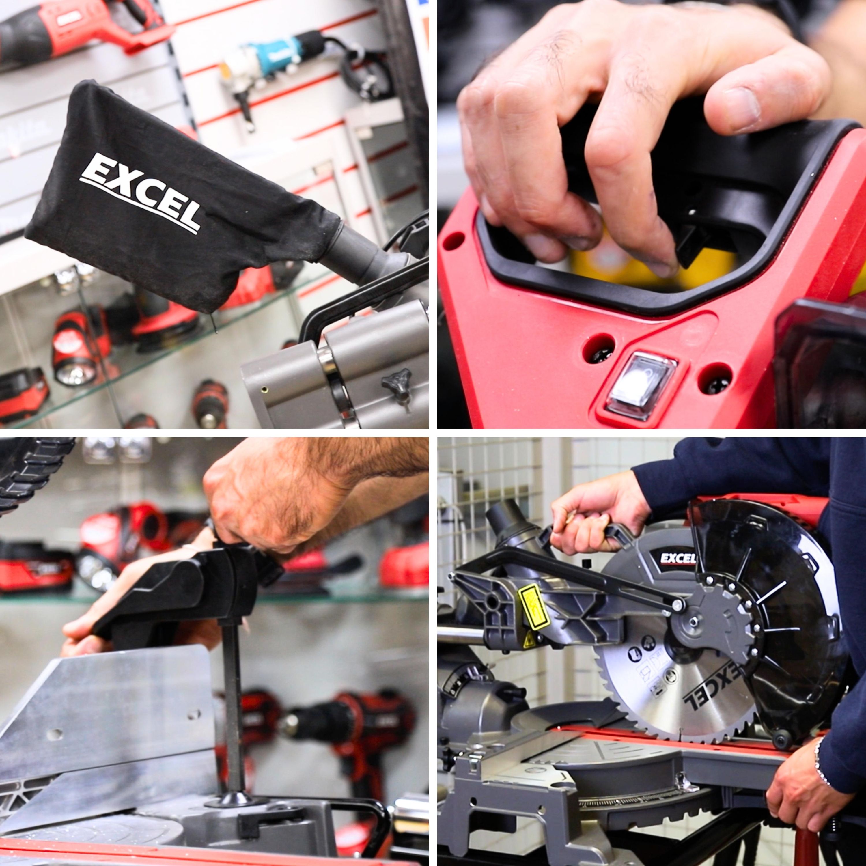 Excel Sliding Mitre Saw Double Bevel 305mm 240V/1800W & Laser with Universal Stand