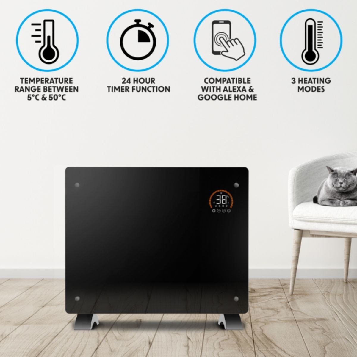 Sealey DH137 Baridi Electric Glass Panel Heater Black 1500W