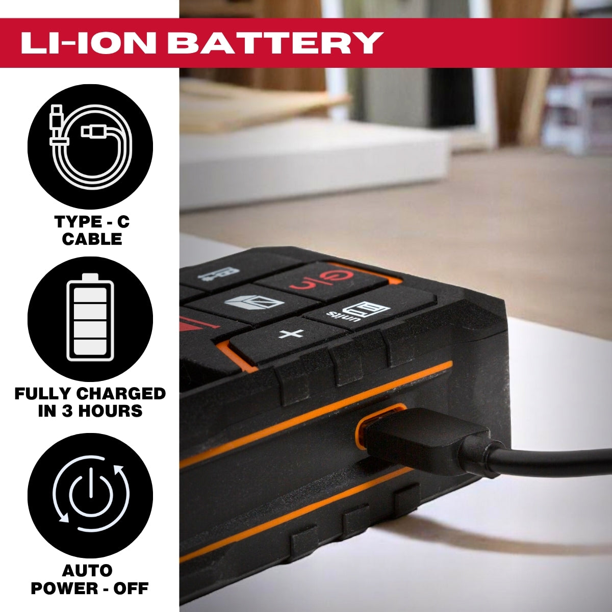 Kendo 40m Laser Distance Meter with Rechargeable Battery & LCD Display
