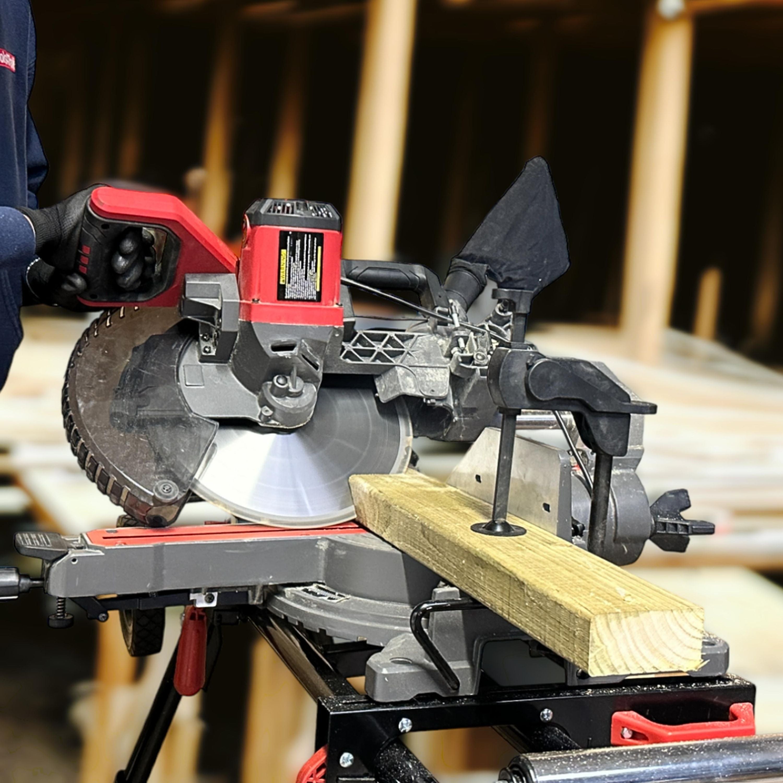Excel Sliding Mitre Saw Double Bevel 305mm 240V/1800W & Laser with Universal Stand