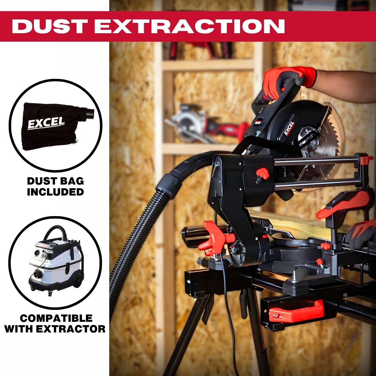 Excel 216mm Sliding Mitre Saw with LED Light & 48T Blade 240V/1700W Item Condition Used