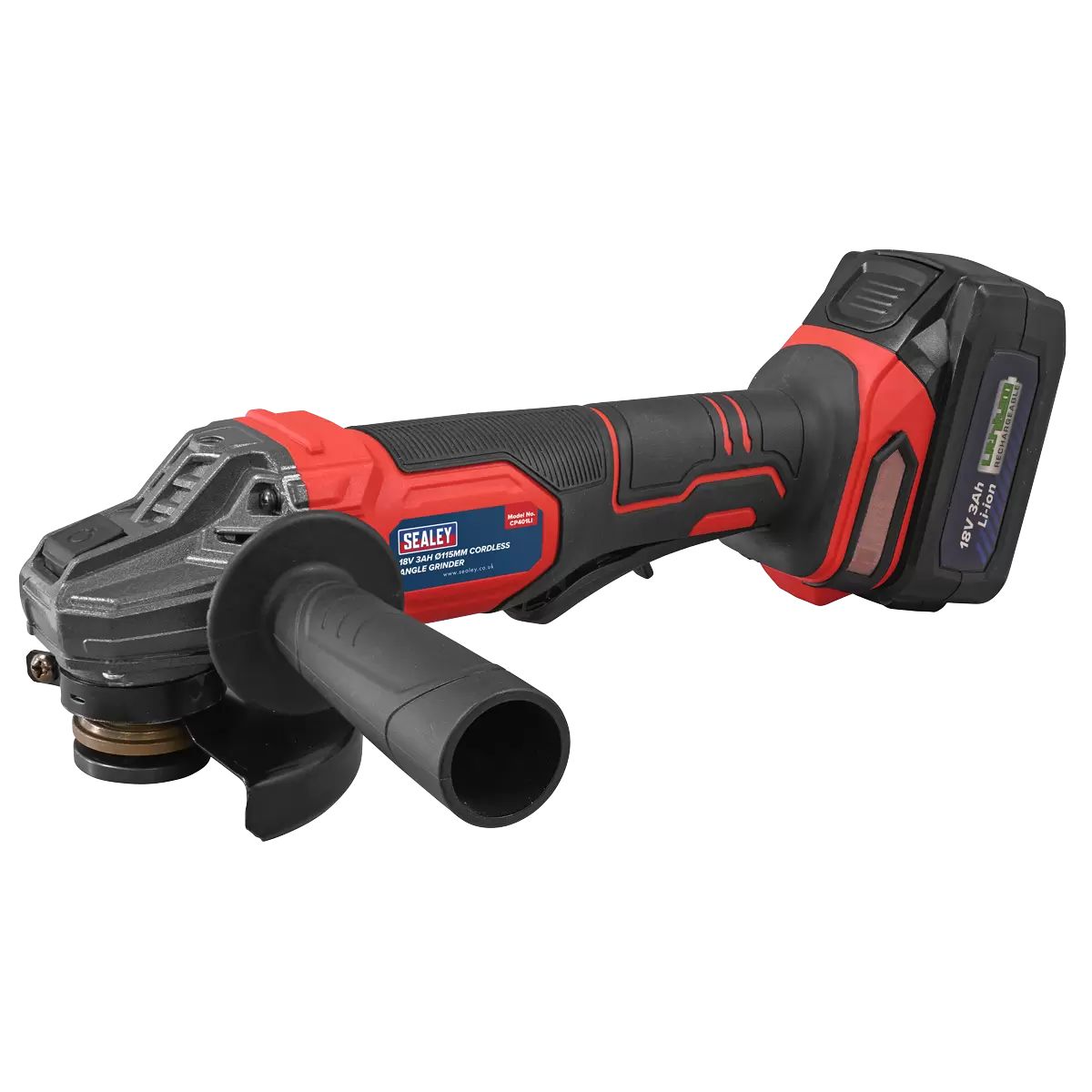 Sealey CP401LI 18V Angle Grinder 115mm 1 x 3Ah lithium-ion battery & 2.4A mains charger in a storage case